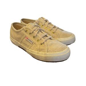 Superga Cotu Linen Sneakers Beige Tweed Neutral Tennis Shoes Size 6.5